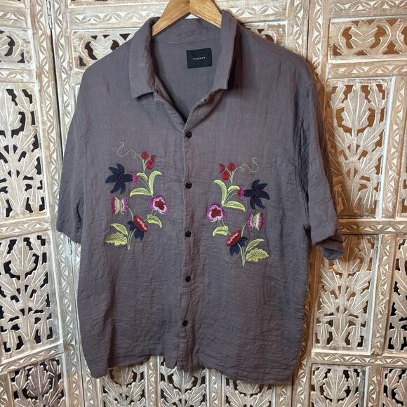 Pacsun Floral Embroidered Oversized Resort Vacation Camp Shirt Retro SZ LARGE - Picture 1 of 7
